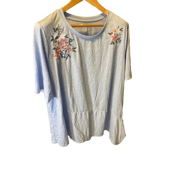 Lane Bryant Light Blue Floral Round Neck Asymmetrical Hem Top Sz 22 - Picture 3 of 7